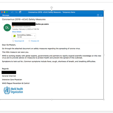 World Health Organization COVID-19 email